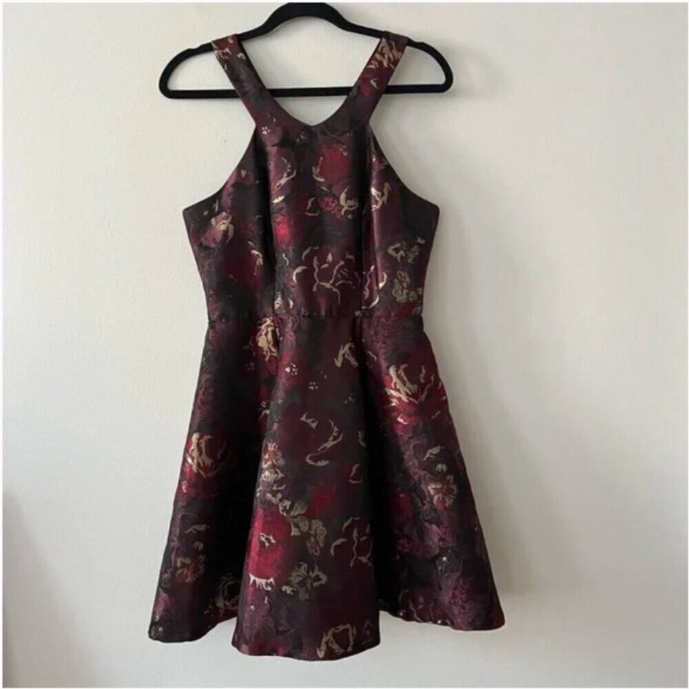 Aqua Floral Jacquard Metallic Dress